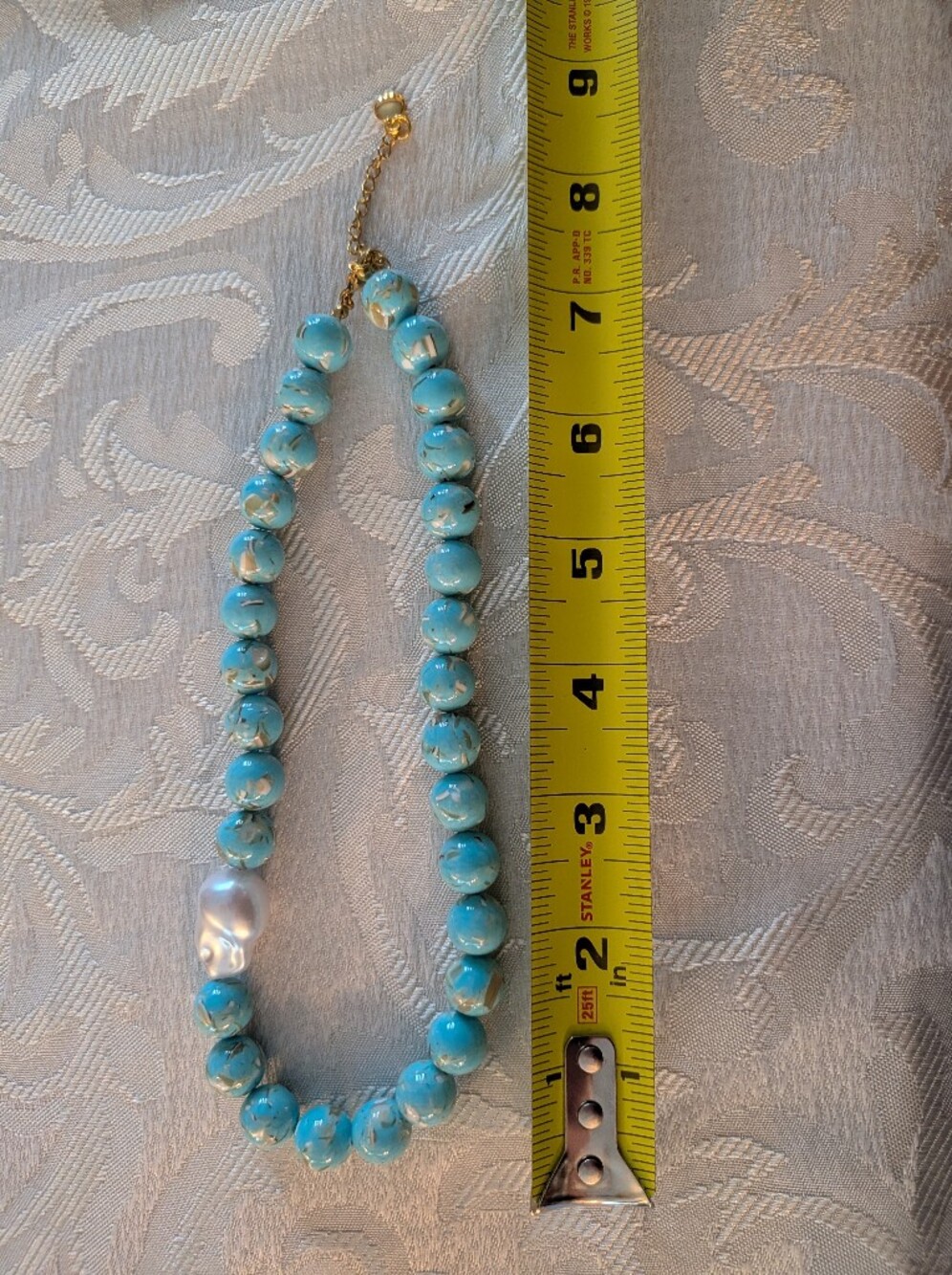 Mayamar Turquoise Bead Necklace with Baroque Pearl & Gift Bag - Picture 5 of 5